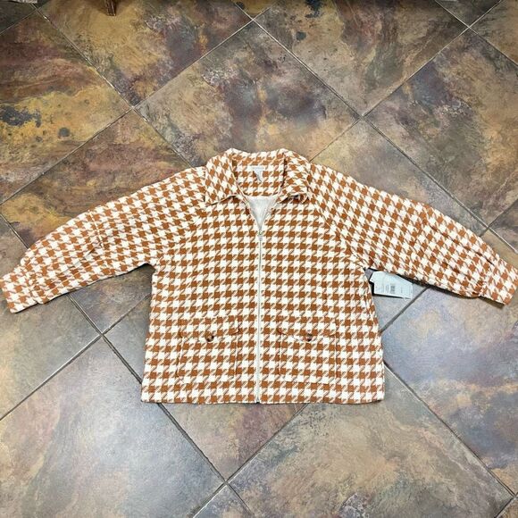 NWT Multiples Camel Houndstooth Zip Up Jacket 1X - Picture 7 of 14